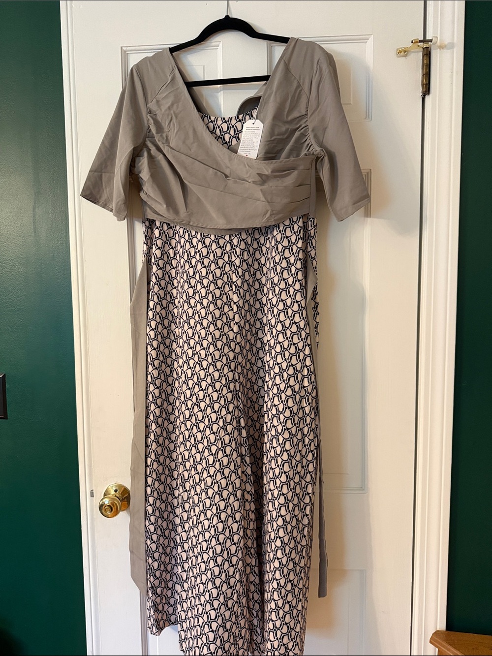 Taupe Overlay Jumpsuit with Pink and Blue pattern
